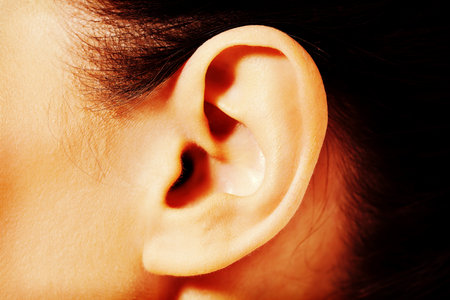 Close up photo of a female ear.