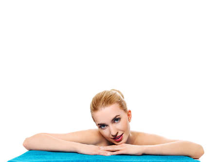 Beautiful model girl with perfect fresh clean skin. Youth and skin care concept.の写真素材