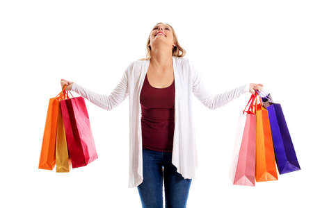 Beauty hhopping woman holding bagsの写真素材