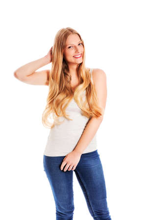 Beautiful young woman with gorgeous hairstyle.の写真素材