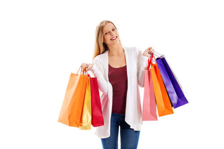 Beauty hhopping woman holding bagsの写真素材