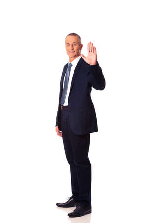 Businessman pressing abstract screenの写真素材