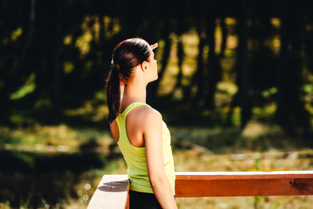 Woman relaxing after runningの写真素材