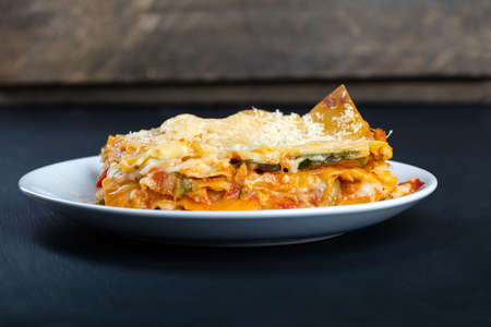 Vegetarian lasagne on the plate.の写真素材