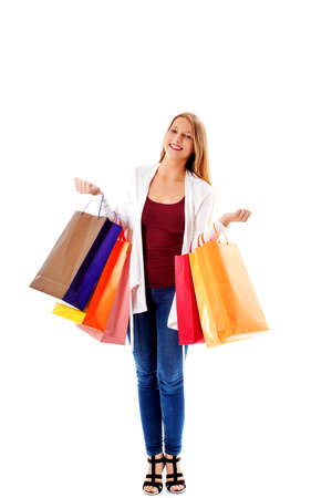 Beauty hhopping woman holding bagsの写真素材
