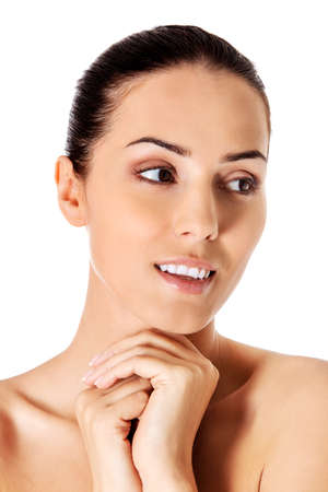 Beautiful face of young woman with clean fresh skin.の写真素材