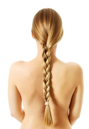 Braid Hairstyle. Blond Long Hair close up.の写真素材