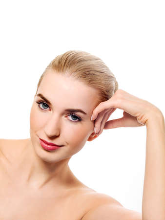 Beautiful model girl with perfect fresh clean skin. Youth and skin care concept.の写真素材