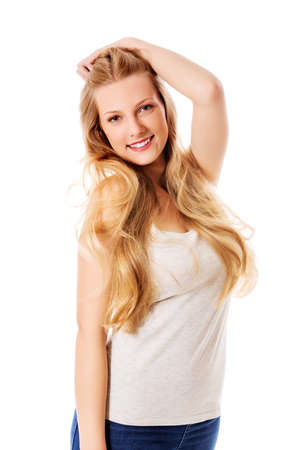 Beautiful young woman with gorgeous hairstyle.の写真素材