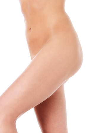 Beautiful slim woman body, isolated on white background.の写真素材