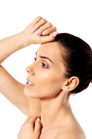 Beautiful face of young woman with clean fresh skin.の写真素材
