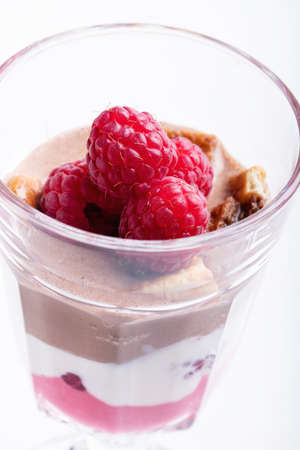 Glass of chocolate and rapsberry dessert.の写真素材