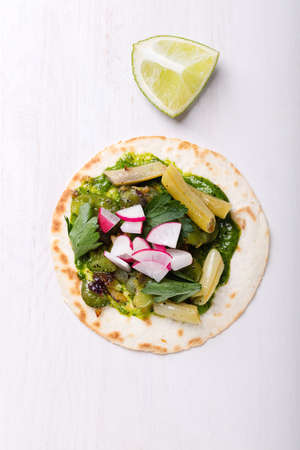 Tortilla wrap bread with vegetables.の写真素材
