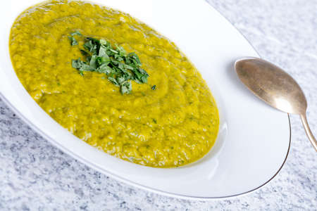 Green squash soup with parsley.の写真素材