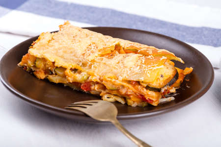Vegetarian lasagne on the plate.の写真素材