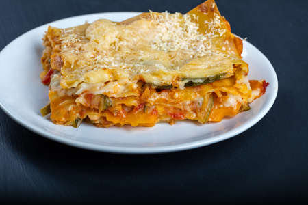 Vegetarian lasagne on the plate.の写真素材