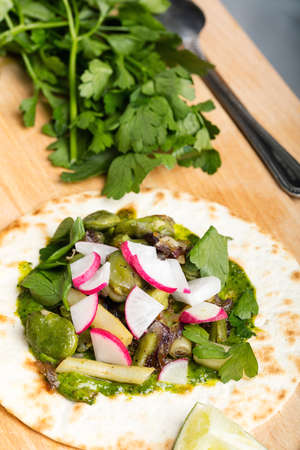 Tortilla wrap bread with vegetables.の写真素材