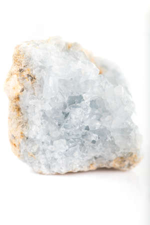 Raw light blue celestine on white backgroundの写真素材