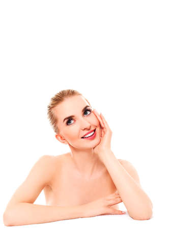 Beautiful model girl with perfect fresh clean skin. Youth and skin care concept.の写真素材