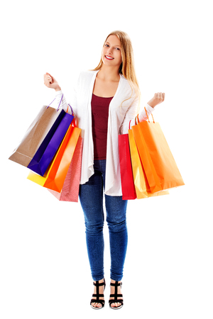 Beauty hhopping woman holding bagsの写真素材