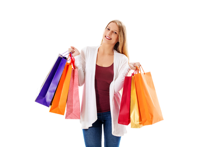 Beauty hhopping woman holding bagsの写真素材