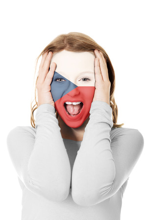 Czech Republic flag on womans face.の写真素材