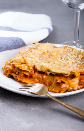 Vegetarian lasagne on the plate.の写真素材