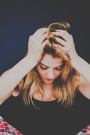 Anxiety woman in bed