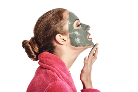 Side view of woman in face maskの写真素材