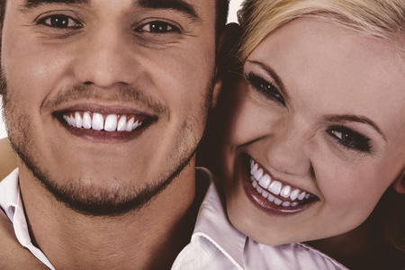 Happy young couple getting fun.の写真素材
