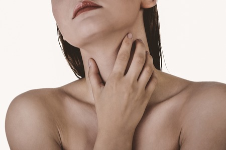 Throat ache, illness problemの写真素材
