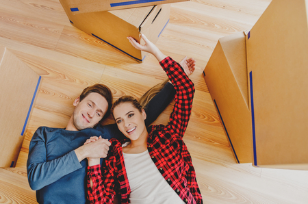 Couple moving in new homeの写真素材
