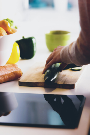 Cutting vegetable, vertical viewの写真素材