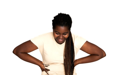 African woman looking downの写真素材