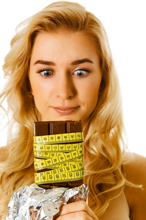 Woman wants to eat chcolateの写真素材