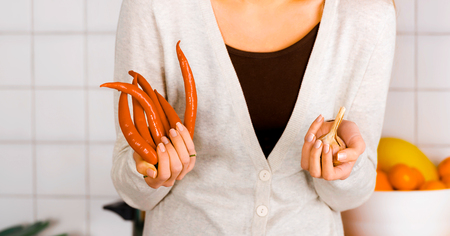 Hot red chili pepper and galicの写真素材