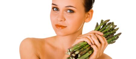 Woman with asparagusの写真素材