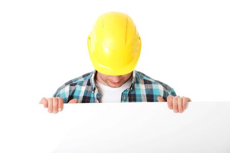 Builder with blank boardの写真素材
