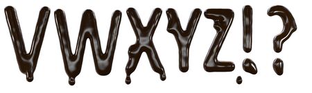 Chocolate font food type for sweet design. 3d render of v w x y z letters and special signs made from delicious dark chocolate.の写真素材