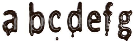Chocolate font food type for sweet design. 3d render of a b c d e f g letters made from delicious dark chocolate.の写真素材