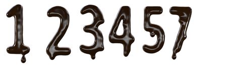Chocolate font food type for sweet design. 3d render of numbers made from delicious dark chocolate.の写真素材
