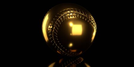 Golden baseball ball on black background. 3d render.の写真素材