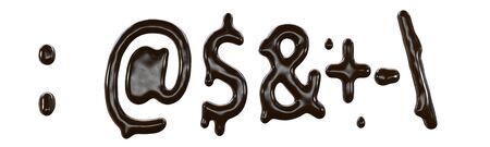 Chocolate font food type for sweet design. 3d render of special signs made from delicious dark chocolate.の写真素材