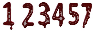 Creepy letters made from red fresh blood. 3d render isolated on white background.の写真素材
