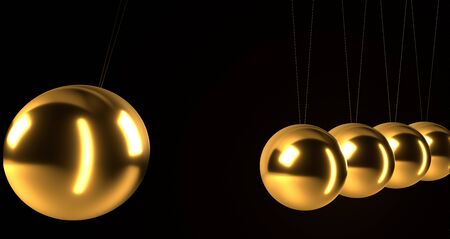 Gold Newton's cradle in action. 3d renderの写真素材