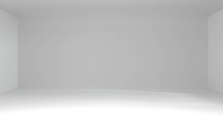 3d render of an empty room with white walls and a white floor. Abstract architecture white room interior.の写真素材