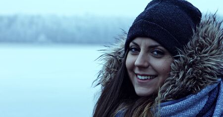 Woman in frosty dayの写真素材