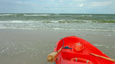 Baywatch boat on beachの写真素材
