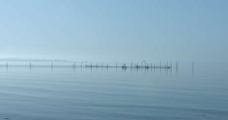 Fishing nets on Baltic Sea closeupの写真素材