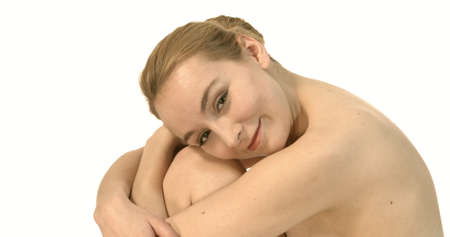 Portrait of young beautiful topless caucasian woman.の写真素材